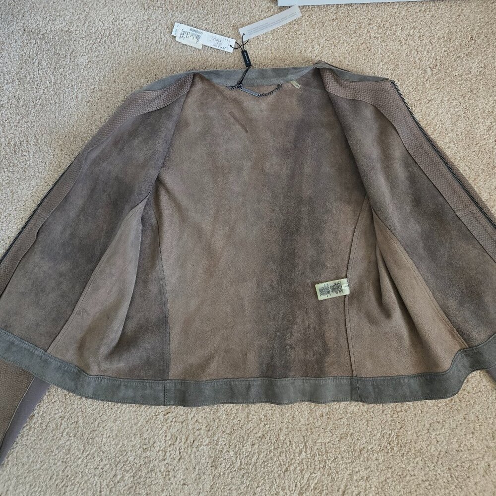 Elie Tahari die cut lambskin leather collarless jacket - Picture 3 of 16